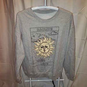 Radiate Love XXL 2XL Long Sleeve Graphic Yellow Sun Sweatshirt Gray Grey